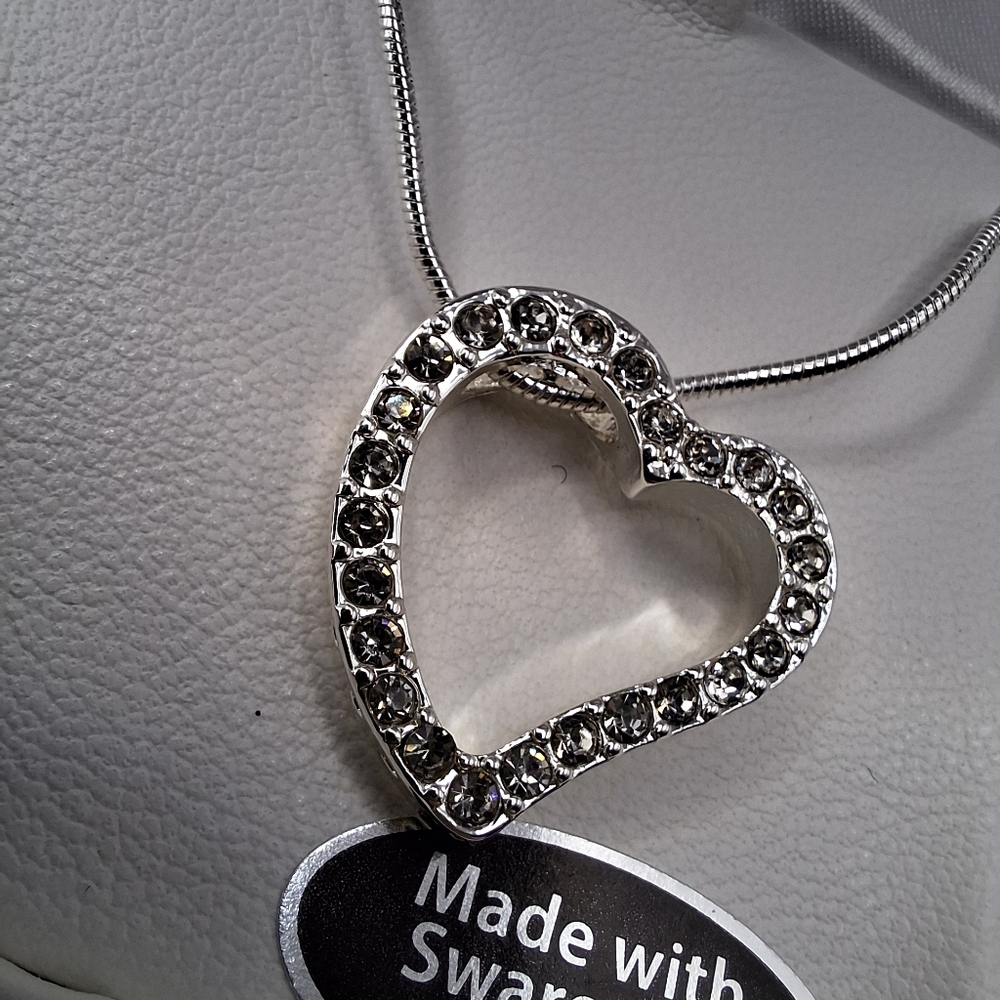 SWAROVSKI SILVER-TONE HEART CRYSTAL NECKLACE — BOXED - Picture 5 of 6